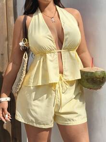 Sunnyshic Plus Size Striped Vest And Shorts 2 Pieces Set, Vacation Style - Multicolor - View 4