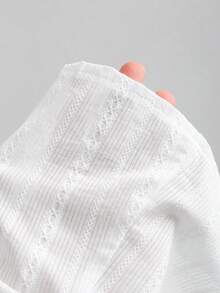 Sweetra 甜美辛辣纯色蕾丝边V领蝴蝶结修身100%纯棉夏季女式衬衫 - 白色 - 查看 7