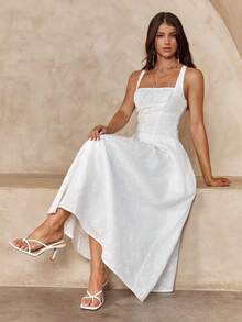 Enchnt Spring/Summer Romantic Women's White Hollow Embroidery Square Neck Princess Dress,Sweet&Elegant For Vacation&Date&Holiday&Going Out&Valentine's Day,Spring Outfit Women - White - View 4