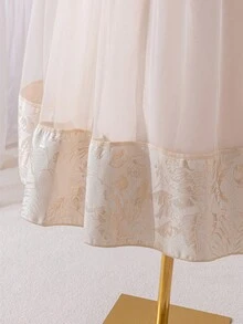 SHEIN Đầm dáng chữ A không tay cổ tròn, rộng rãi, thoải mái cho bé gái tuổi teen, trang trí hoa 3D và nơ lớn. - Màu be - Xem 6