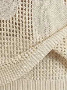 Manfinity RSRT 男士纯色圆领长袖镂空休闲套头毛衣 - 杏色 - 查看 6