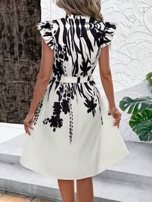 SHEIN Clasi Đầm nghỉ mát nữ kiểu dáng thanh lịch mới, cổ chữ V, thắt eo, có túi, in họa tiết hoa. - Nhiều màu - Xem 6