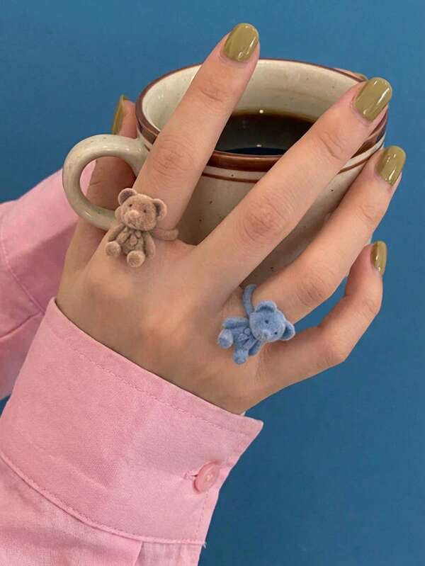 Joivida Anillo con oso de felpa con lazo ajustable, regalo dulce para amigos, anillo de moda, regalo de anillo con animal lindo