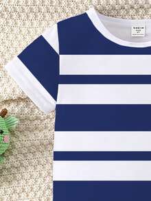 2pcs/Set Toddler Boys' Casual Striped Horse Print Short Sleeve T-Shirt And Shorts Set, Comfortable Daily Wear, Spring/Summer - Multicolor - View 5
