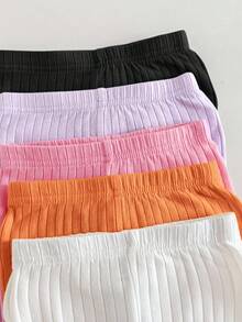 5pcs Baby Girls' Casual Solid Color Elastic Waist Shorts Set - Multicolor - View 3