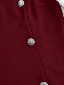 SHEIN MOD 女士优雅双排扣喇叭袖连衣裙 - 酒紅色 - 查看 4