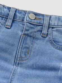 SHEIN Pantalones vaqueros de mezclilla lavada versátiles y casuales para uso diario y transporte para bebé niño - Lavado ligero - Ver 4