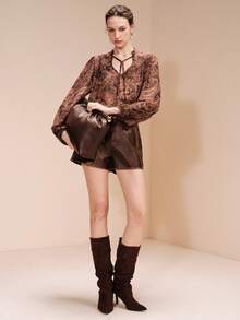 Arave 女士波西米亚风休闲宽松V领印花衬衫，春秋季 - 彩色 - 查看 7