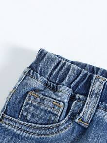 Quần short denim xanh rách, thun, dáng ôm cho bé trai. - Rửa nhẹ - Xem 4