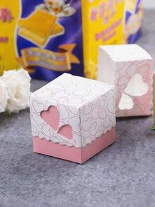 10/20pcs Pink Small Heart Design Gift Boxes With Ribbons For Wedding BabyShower Birthday Favor Boxes - Pink - View 3