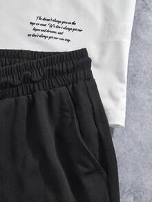 Manfinity ZONE917 男士字母印花圆领短袖 T 恤和配套短裤两件套，舒适服装 - 彩色 - 查看 3