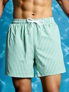 SHEIN Tween Boys' Striped Beach Shorts, Essential For Pool Party & Summer