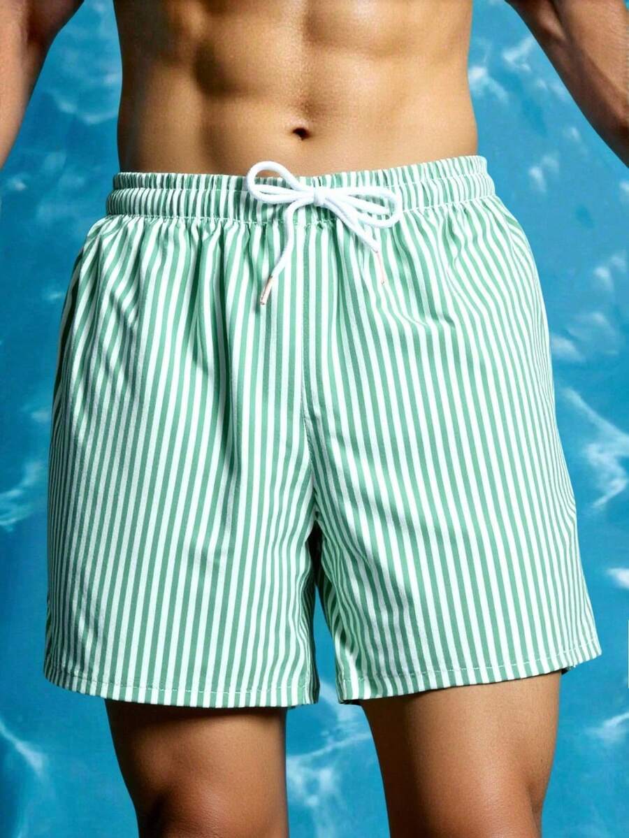 SHEIN Tween Boys' Striped Beach Shorts, Essential For Pool Party & Summer
