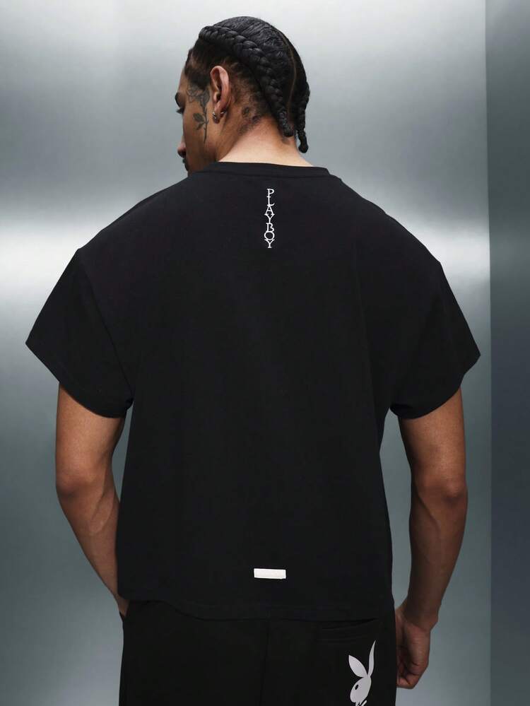 PLAYBOY X SUMWON Essentials Cropped Short Sleeve Crew Neck Boxy Fit Cotton Blend Basic Casual Summer Spring Everyday Wear Comfort Logo Tee