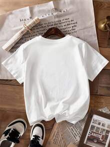 INAWLY 女士印花圆领短袖休闲百搭T恤 - 白色 - 查看 2