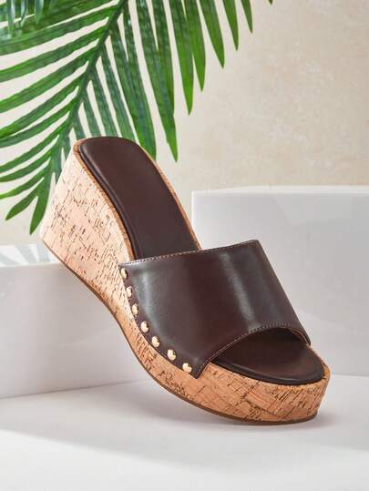 SHUZIA Women's New Wedge Platform Slip-On Sandals, Comfort Minimalist Casual Backless Slides