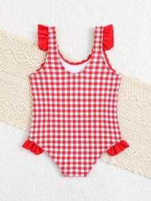 Costume da bagno intero per bambine con stampa di ciliegie e volant a quadri, costume da bagno dolce e carino per bambine, costume da bagno termico primaverile da spiaggia per bambine, costume da bagno a fragola per bambine, costume da bagno intero estivo per bambine, costume da bagno a quadretti per bambine, costume da bagno per bambine, costume da bagno a ciliegie per bambine, costume da bagno intero estivo per bambine - Multicolore - Visualizzare 2