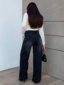 Hitanina 复古性感修身洗水钻缀饰阔腿牛仔裤 牛仔裤 闪光牛仔裤 水钻牛仔裤 - 黑色 - 查看 2