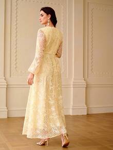 ZEYLAH Đầm dài dáng chữ H ôm eo, trang trí hoa 3D, thích hợp cho mùa xuân/hè. - Màu be - Xem 3