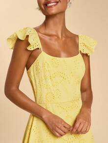 Travachic Women's Hollow Embroidery Romantic Vacation Cap Sleeve Dress - Yellow - View 7