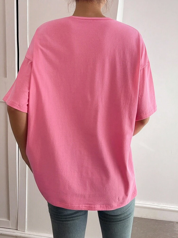 Women's Casual Versatile Round Neck Letter Print T-Shirt, Autumn