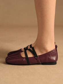 Rosivie 女士休闲时尚百搭芭蕾舞鞋 - 酒紅色 - 查看 3