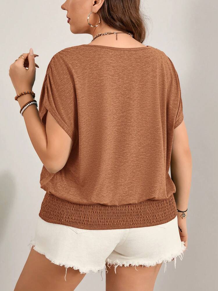 Plus Size Colorful Easter T-Shirt, Loose Crew Neck Casual T-Shirt With Hem Cinching, Vacation/Casual Wear Summer Tops Plus Size Women Clothes Valentines Clothes Valentines Plus Size Rust Brown Top Batwing Sleeve Top Plus Size Knit T Shirt Earthy Tops Coffee Brown Top Plus Size Solid Color T-Shirt Loose Tops For Women Loose Fitting Tops Women's Tops For Summer Women Casual Outfits Blouse For Women Casual Elegant