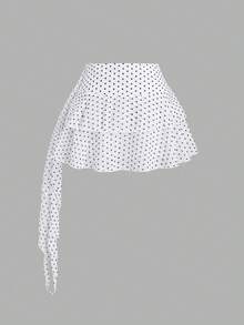 Sweetra Women's Spring/Summer French Design Pleated Layered Polka Dot Chiffon Flowy Skirt - White - View 4