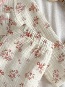 Loomiva 女婴碎花印花翻领长袖开衫和松紧腰裤两件套 - 粉色 - 查看 4