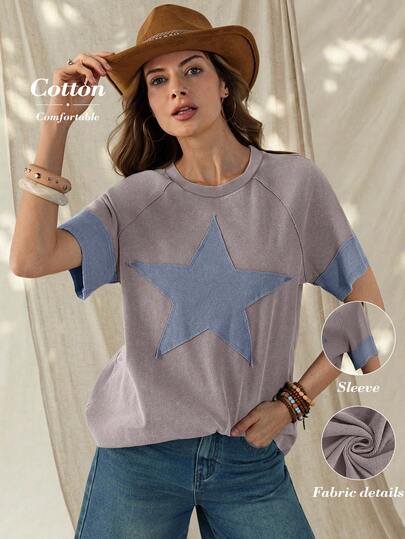 Wildy Casual American Western Vintage Distressed Tie-Dye Short Sleeve T-Shirt, Basic Outfit For Spring/Summer Daily Wear, Commuting