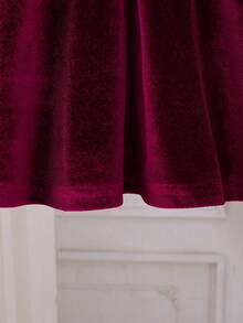 Baby Girls' Velvet Crew Neck Long Sleeve Beaded A-Line Dress, Burgundy, Suitable For New Year, Party, Christmas, Autumn/Winter - Burgundy - View 7