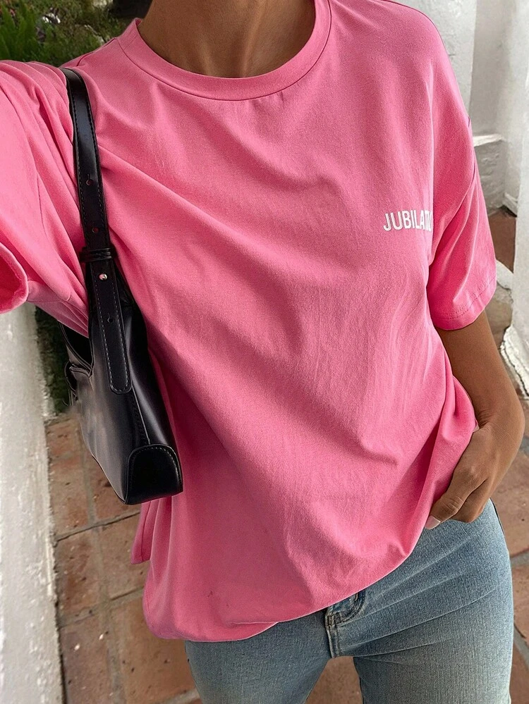 Women's Casual Versatile Round Neck Letter Print T-Shirt, Autumn