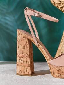 SHUZIA Women's Ankle Strap Square Toe Chunky Block Heel Platform Sandals - Beige - View 6