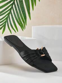 SHUZIA Glamorous Ladies' Black Slip-On Sandal Square Toe Sexy Cute Holiday Spring Summer Holiday Valentine Vacation Shoes - Black - View 5