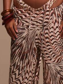 Musera Resort Chiffon Printed Wide Leg Flowy Drawstring Beach Trousers Cover Up Swim Vacation Holiday Summer Travel Beachwear Terra Sol Spring - Multicolor - View 5