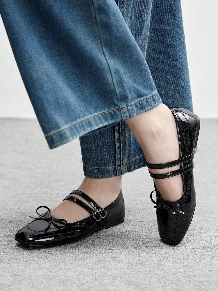 CUCCOO BIZCHIC Women's Embroidered Button Decor Square Toe Flat Loafers Valentine's Day