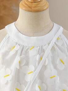 SHEIN 小女孩无袖白色蝴蝶刺绣吊带连衣裙，配白色斜挎包，优雅派对公主裙，夏季度假装 - 白色 - 查看 5