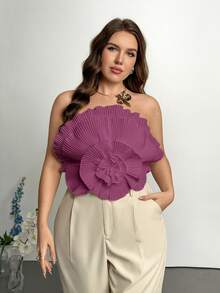SHEIN Privé Blusa ajustada con pliegues de talla grande, adecuada para vacaciones, citas, fiestas, playa, primavera/verano - Morado - Ver 9
