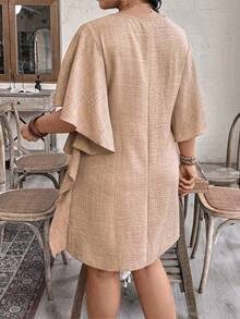 EMERY ROSE Vestido casual de mujer talla grande con dobladillo con volantes de unicolor, adecuado para citas, vacaciones y salidas - Marrón Mocha - Ver 2