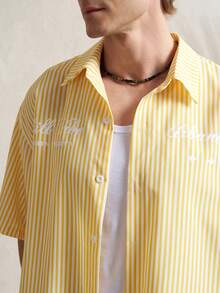 Airaco Men's Casual Striped Print Short Sleeve Shirt, Summer - Yellow - View 2