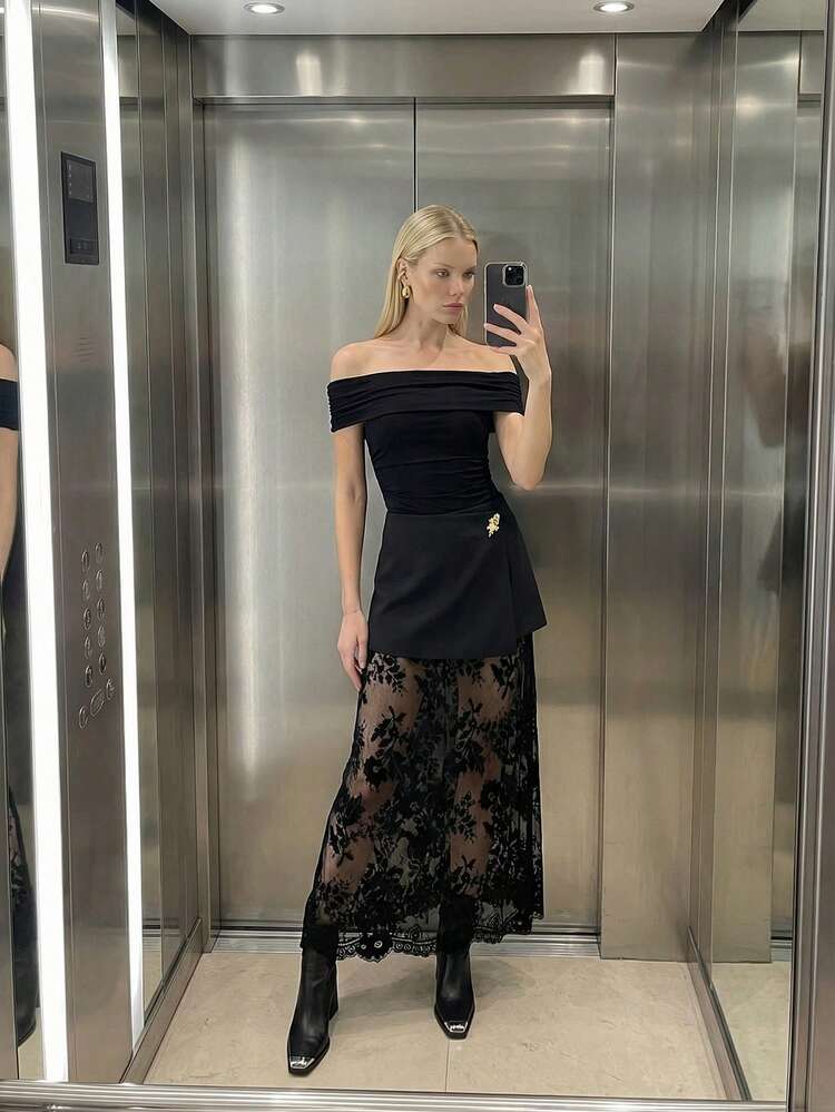 SHEIN Maija Women's Sexy Sheer Fashionable Artistic Lace Skirt, Summer Holidays, Spring Breaks, Winter , Valentines For Women , Valentine's Day, Beach For Women , Party, Elegant Women, Lace Women's Skirt St Patrick's Day Women Easter Summer Easter Women Party Top Beach Summer Holidays Each Vacations For Women Summer For Women Going Outs Graduation Casual