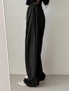 DAZY 女式宽松街头风格宽松运动裤，配有松紧腰带和系带，秋季女式慢跑裤 - 黑色 - 查看 3