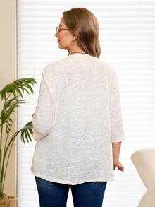 Rosumi Plus Size Elegant Solid Color Jacquard Commuter Jacket,Spring/Summer - Apricot - View 3