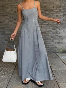 DAZY Women's Summer Striped Camisole Dress, Casual Denim Sundress - Blue and White - View 2