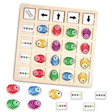 MINKOJA Wooden Little Fish Direction Finding Game, Spatial Logic Training, Wooden Puzzle Toy With 30 Question Cards, Color Recognition And Directional Logic Training Wooden Toy, Holiday, Birthday Gift - Multicolor - View 1