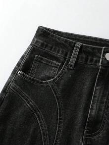 GlowEve Women's Pocketed Button Pleated Casual Versatile Date Outing Denim Mini Skirt - Dark Grey - View 6