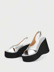 Sugerpunk Women's Thick Sole Sandals, Open Toe Platform Wedge Heels, Fashion Shoes - Silver - View 6