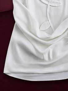 INAWLY Women's Solid Color Ruffled Collar 3D Floral Decor Sleeveless Blouse - White - View 4