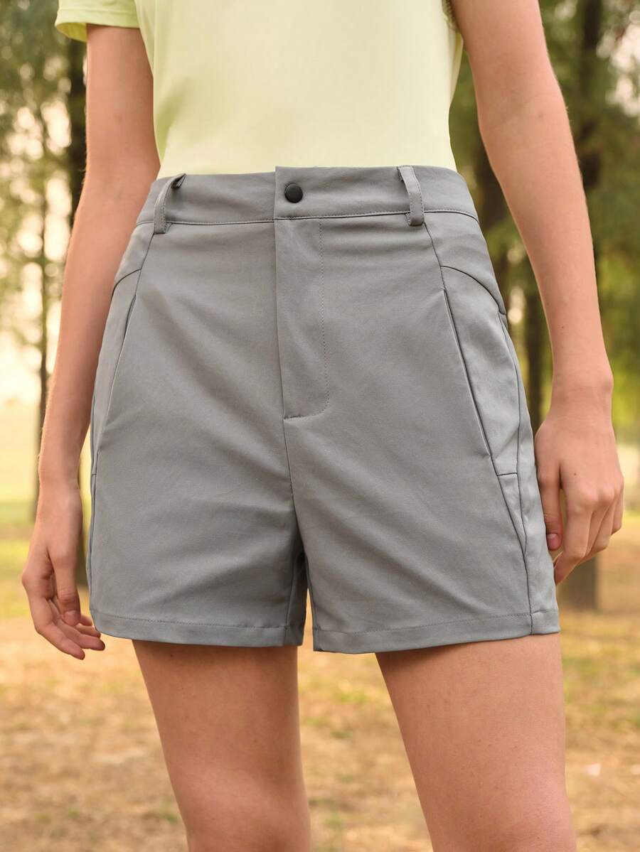 Exploreva Pantalones cortos casuales y de exterior de unicolor para mujer con bolsillos - Gris - Ver 1