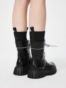 ROMWE Grunge Punk Versátil y de moda, con suela gruesa y cordones, de manga corta - Negro - Ver 5